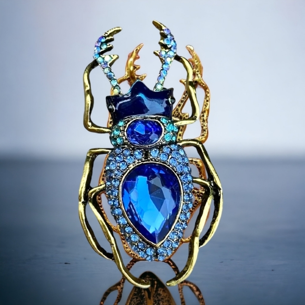 NEW! Blue Crystal/Rhinestone Scarab Beetle brooch - Picture 3 of 3